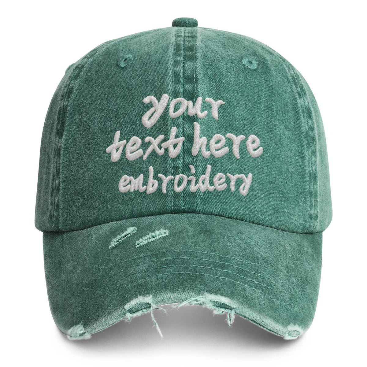 Vosoli Forest Green Distressed Denim Baseball Cap - Team Custom Embroider or Print Personalized Hat