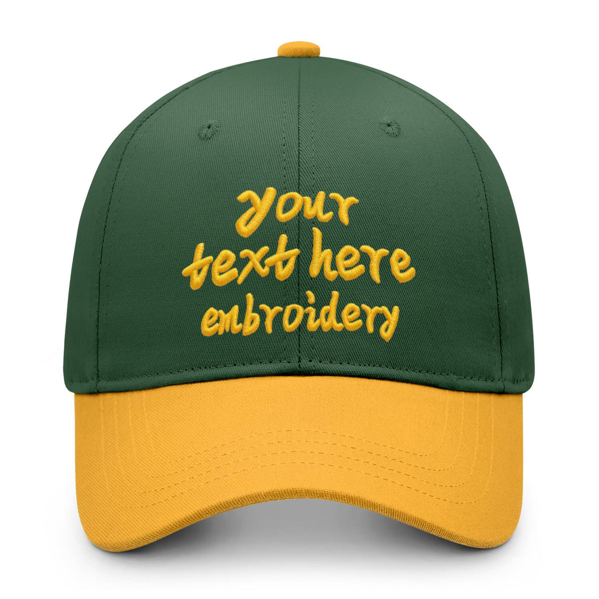 Vosoli Forest Green Gold Two-Tone Baseball Cap - Unisex Custom 3D Embroidery or Print