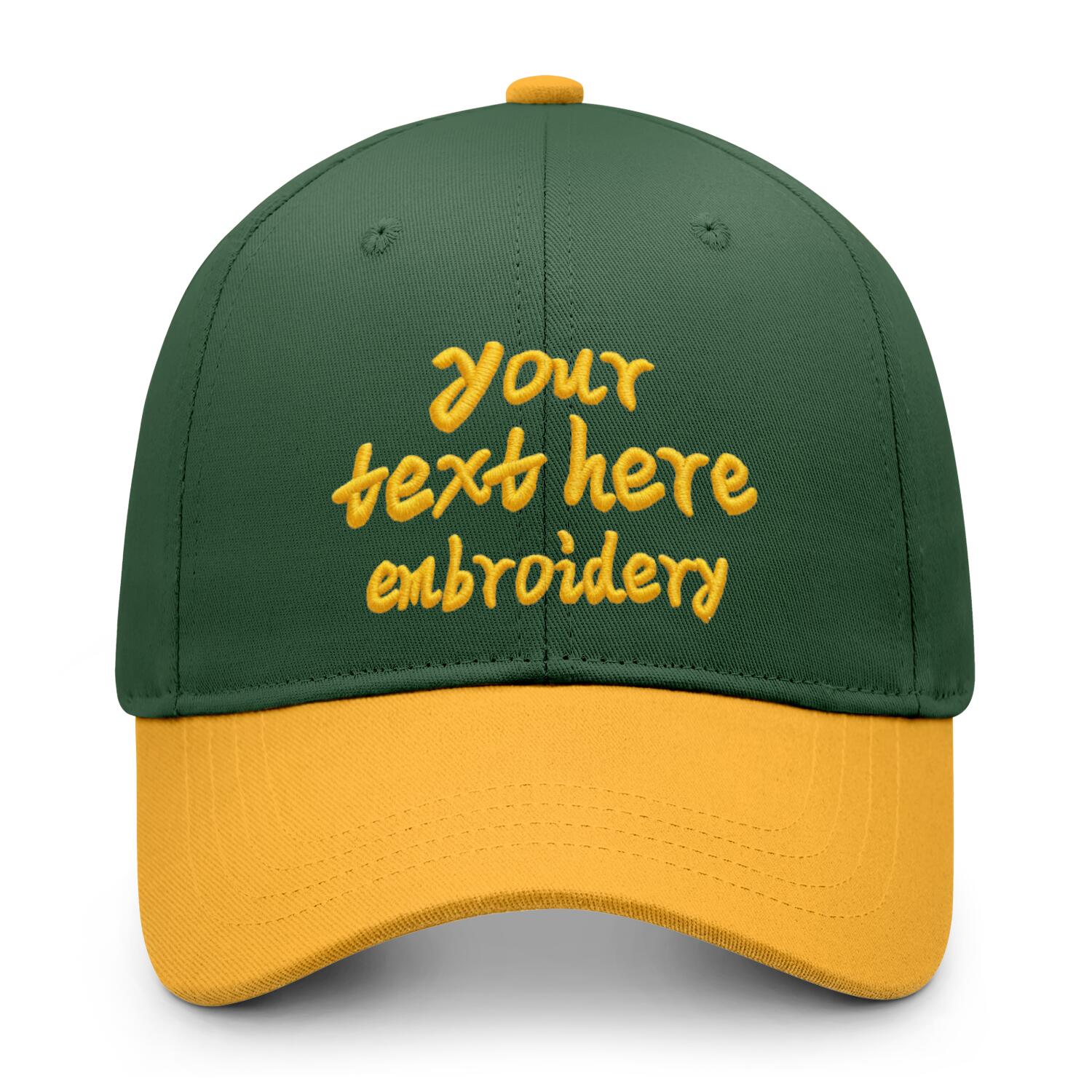 Vosoli Forest Green Gold Two-Tone Baseball Cap - Unisex Custom 3D Embroidery or Print