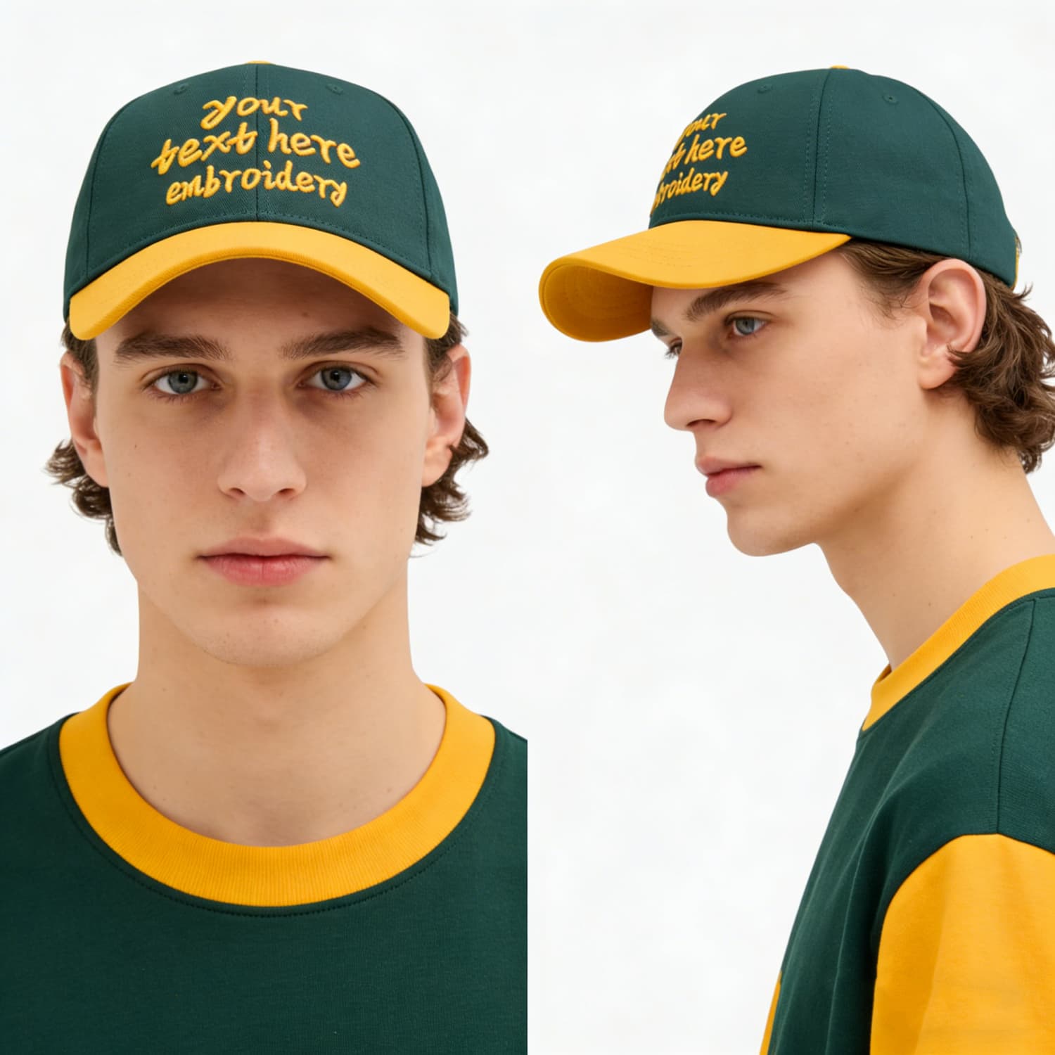 Vosoli Forest Green Gold Two-Tone Baseball Cap - Unisex Custom 3D Embroidery or Print