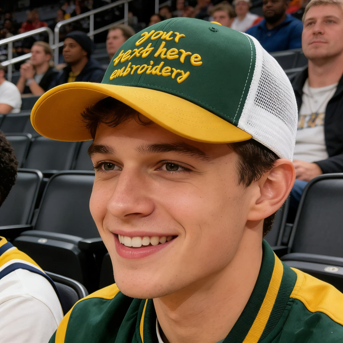 Vosoli Forest Green & Gold Two-Tone Baseball Trucker Hat - Unisex Custom 3D Embroidery or Print
