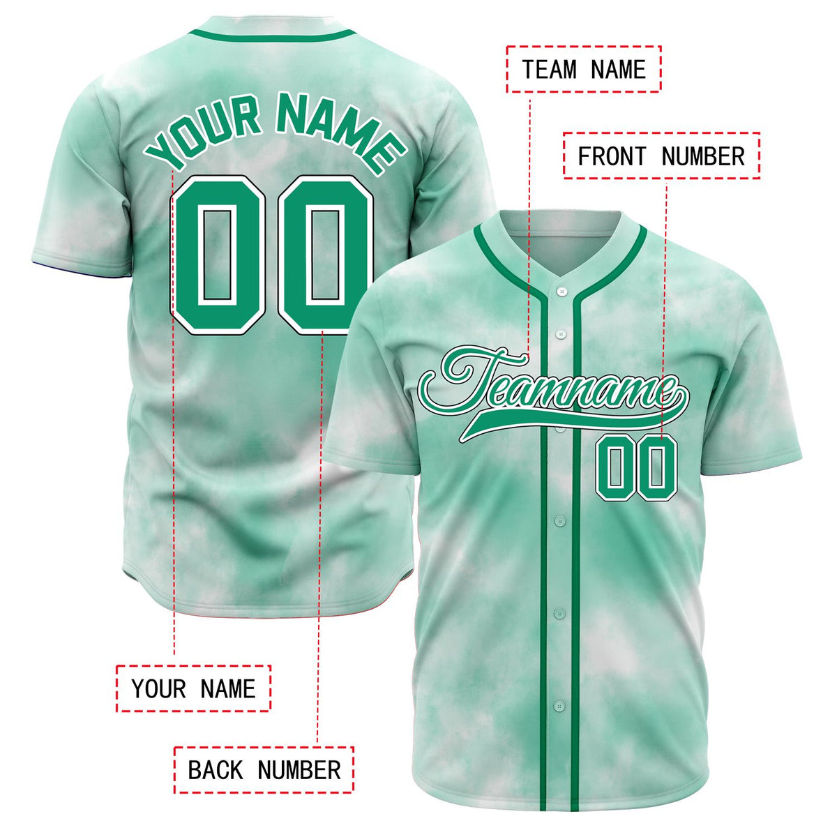 VOSOLI Green Mist Tie-Dye Graffiti Custom Stitched Baseball Jersey