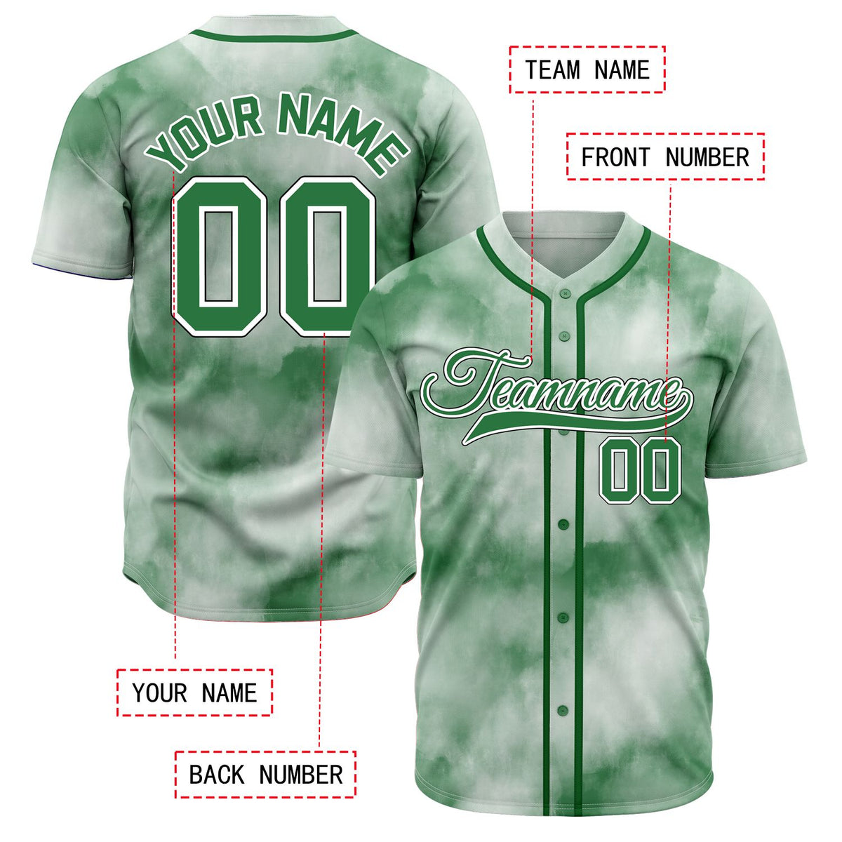 VOSOLI Forest Green Tie-Dye Graffiti Custom Stitched Baseball Jersey