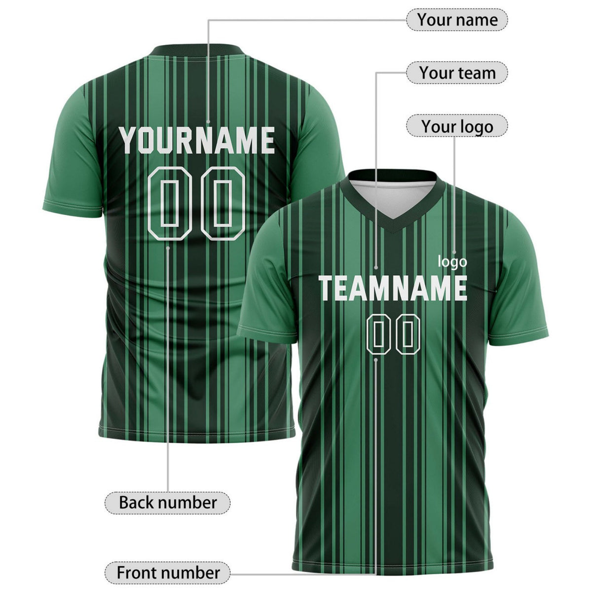 Custom Forest Green Vertical Stripe Soccer Jersey for Teams & Individuals | Vosoli
