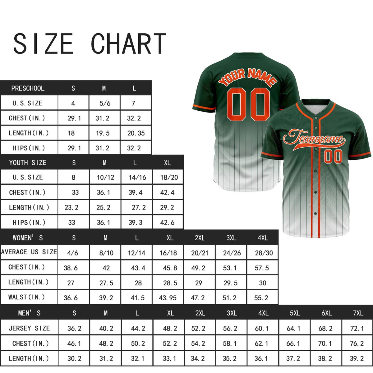VOSOLI Victory Forest Green & Orange Gradient Pinstripe Baseball Jersey