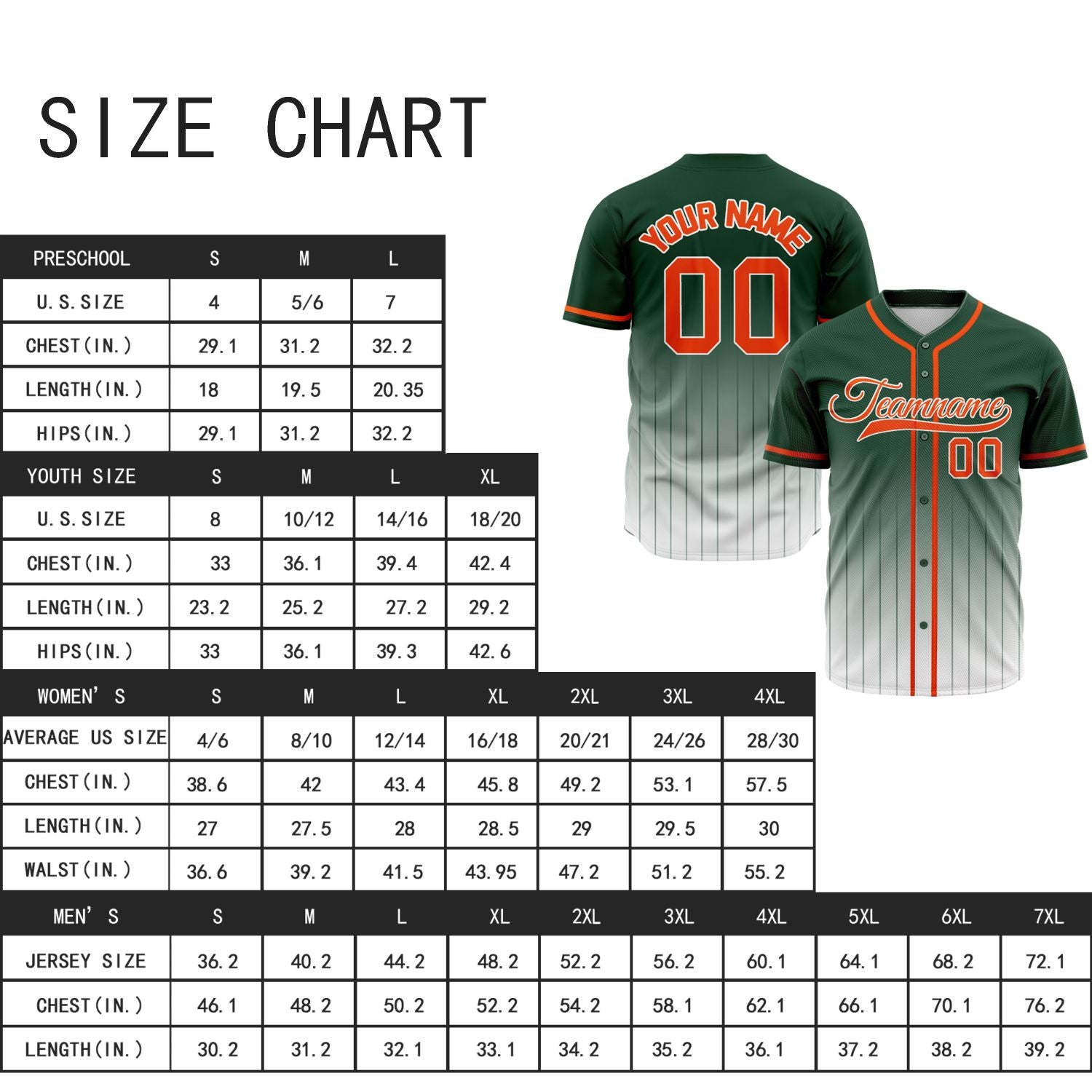 VOSOLI Victory Forest Green & Orange Gradient Pinstripe Baseball Jersey