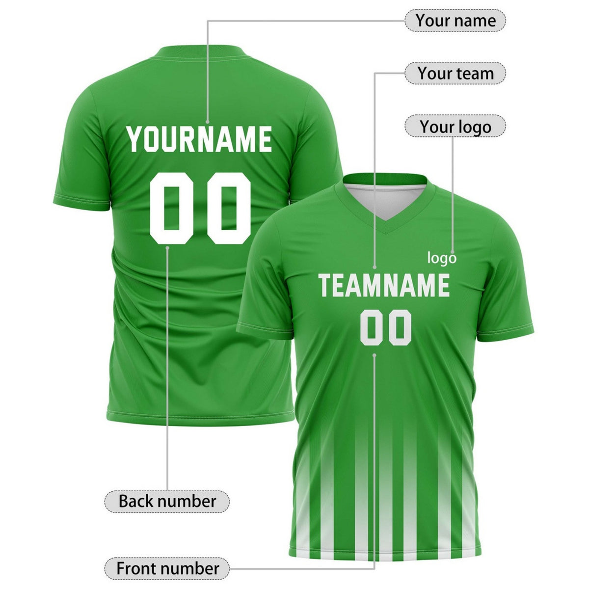Custom Forest Green & White Gradient Stripe Soccer Jersey for Teams & Individuals | Vosoli