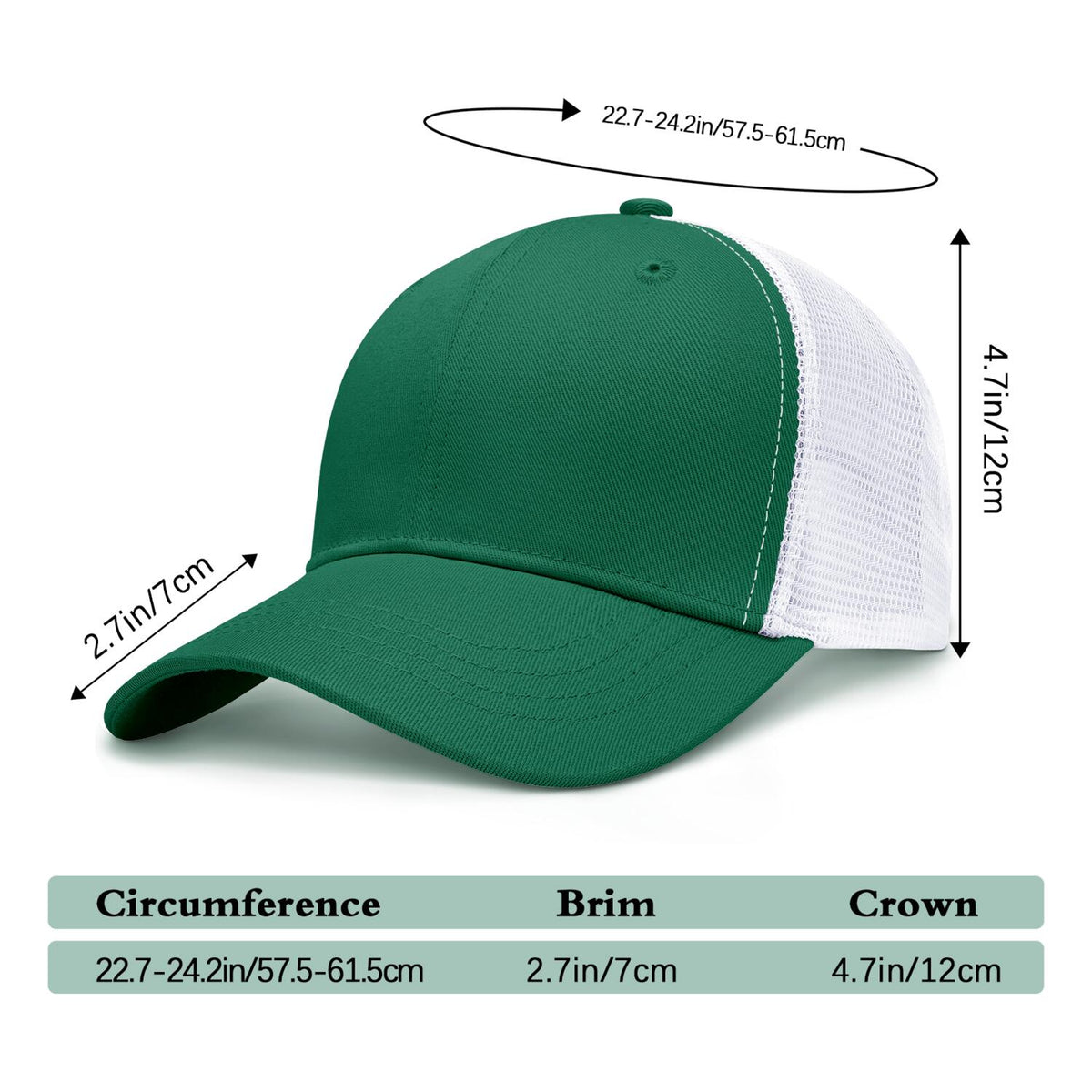 Vosoli Forest Green & White Mesh-Back Baseball Cap - Unisex Custom 3D Embroidery or Print Hat