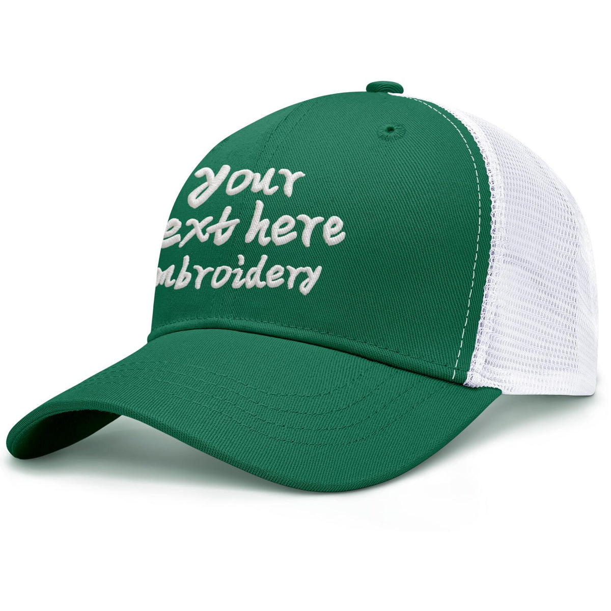 Vosoli Forest Green & White Mesh-Back Baseball Cap - Unisex Custom 3D Embroidery or Print Hat