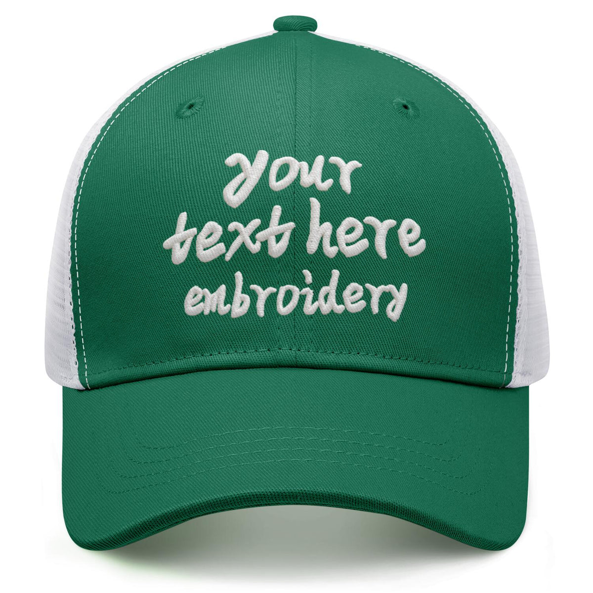 Vosoli Forest Green & White Mesh-Back Baseball Cap - Unisex Custom 3D Embroidery or Print Hat