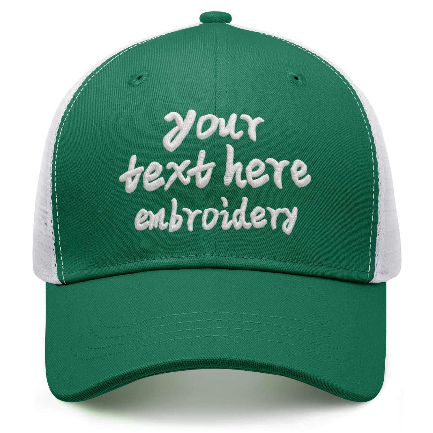 Vosoli Forest Green & White Mesh-Back Baseball Cap - Unisex Custom 3D Embroidery or Print Hat