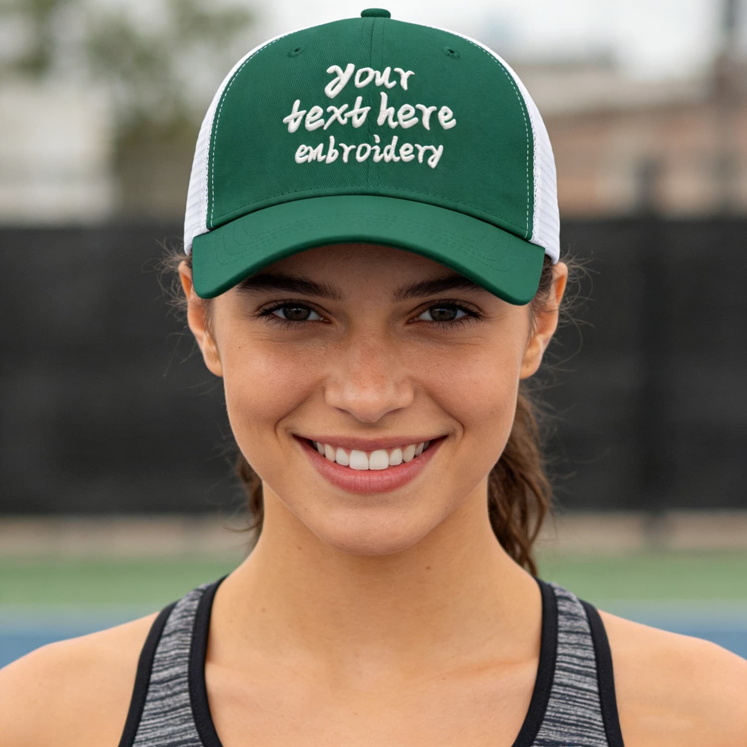 Vosoli Forest Green & White Mesh-Back Baseball Cap - Unisex Custom 3D Embroidery or Print Hat