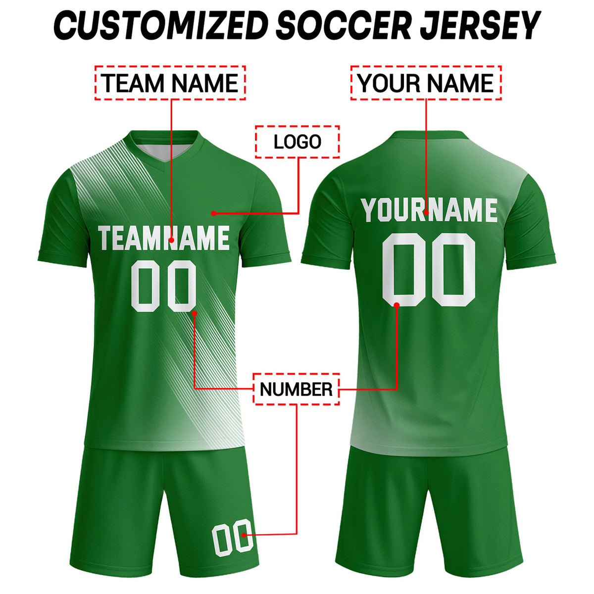 Custom Forest Green & White Stripe Soccer Uniform Set for Teams & Individuals | Vosoli