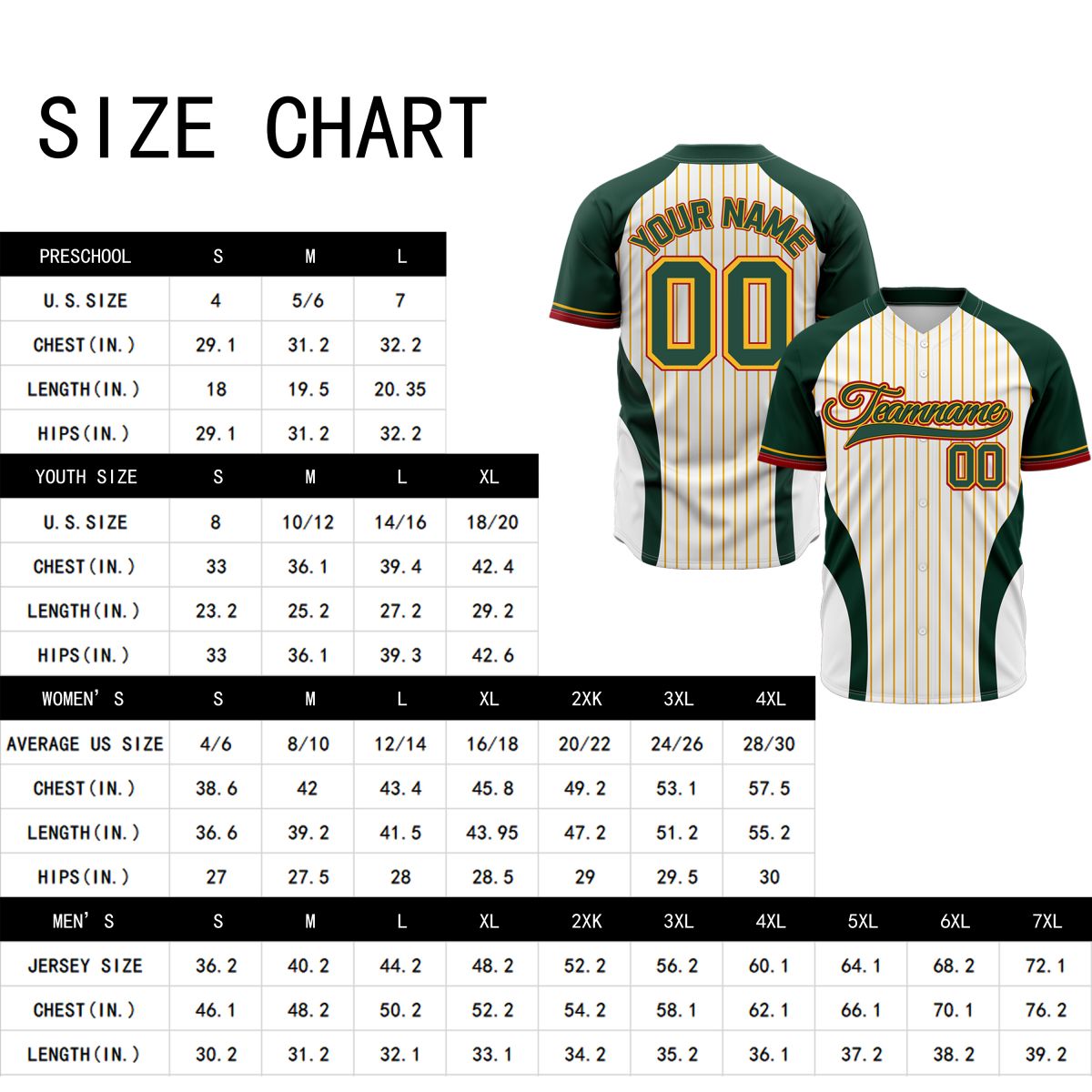 VOSOLI Custom Forest Green & White Pinstripe Baseball Jersey - Retro Team Uniform