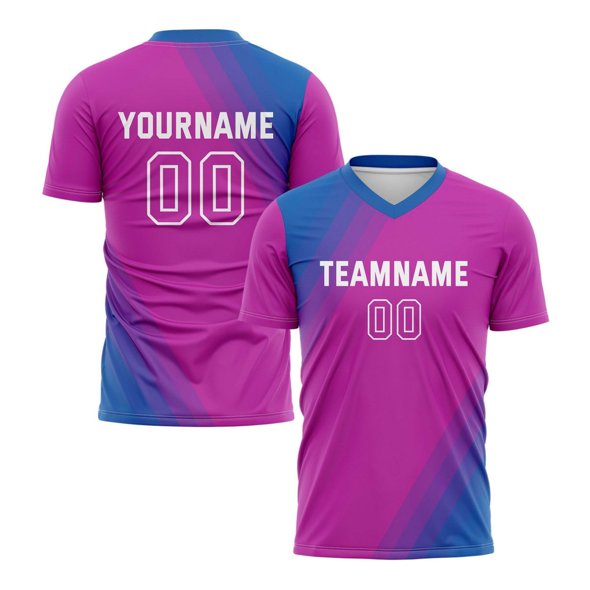 Custom Fuchsia &amp; Blue Diagonal Stripe Soccer Jersey for Teams &amp; Individuals | Vosoli