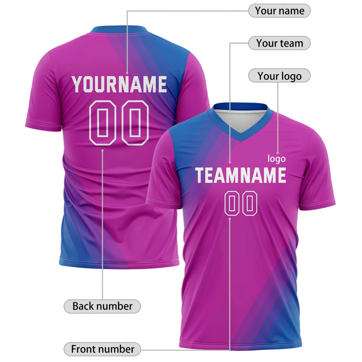 Custom Fuchsia & Blue Diagonal Stripe Soccer Jersey for Teams & Individuals | Vosoli