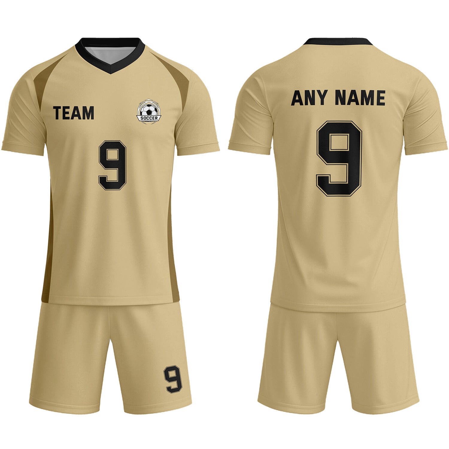 Custom Gold Beige & Black Soccer Uniform Set - Personalized Team Name & Number | Vosoli