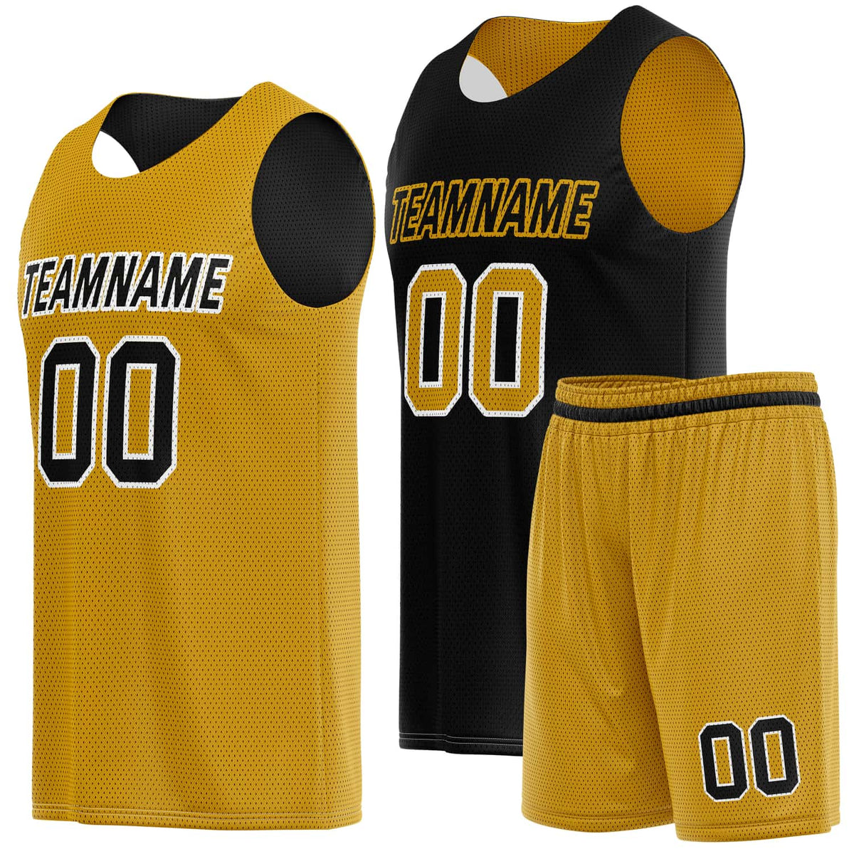 Custom Reversible Basketball Jersey &amp; Shorts Set for Individuals &amp; Teams – Gold Black | Vosoli