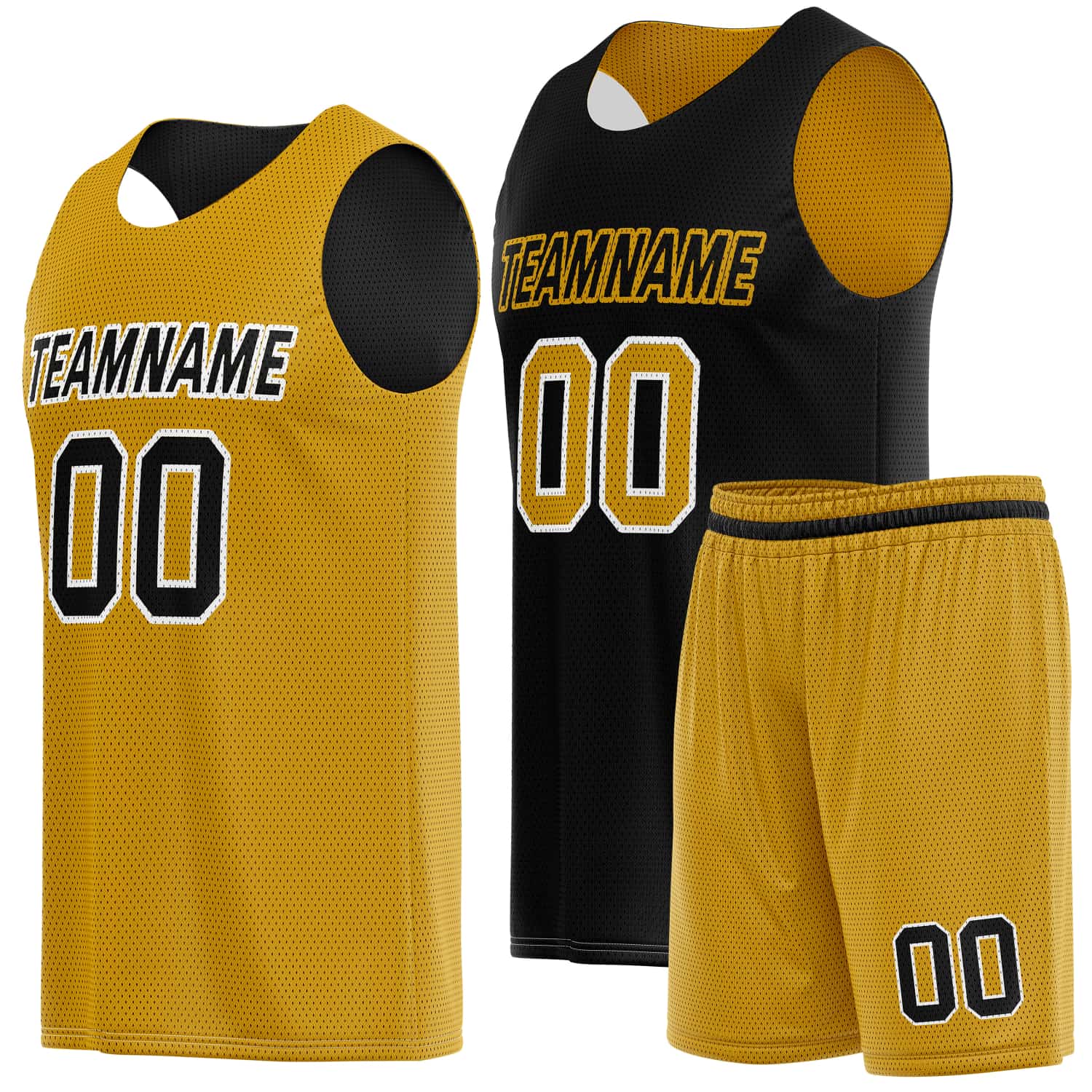 Custom Reversible Basketball Jersey & Shorts Set for Individuals & Teams – Gold Black | Vosoli