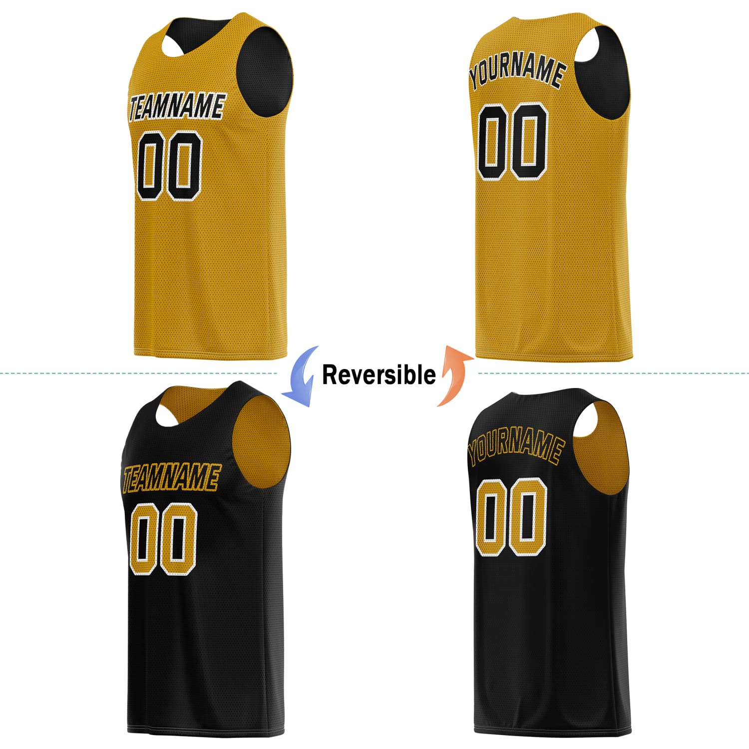 Custom Reversible Basketball Jersey & Shorts Set for Individuals & Teams – Gold Black | Vosoli
