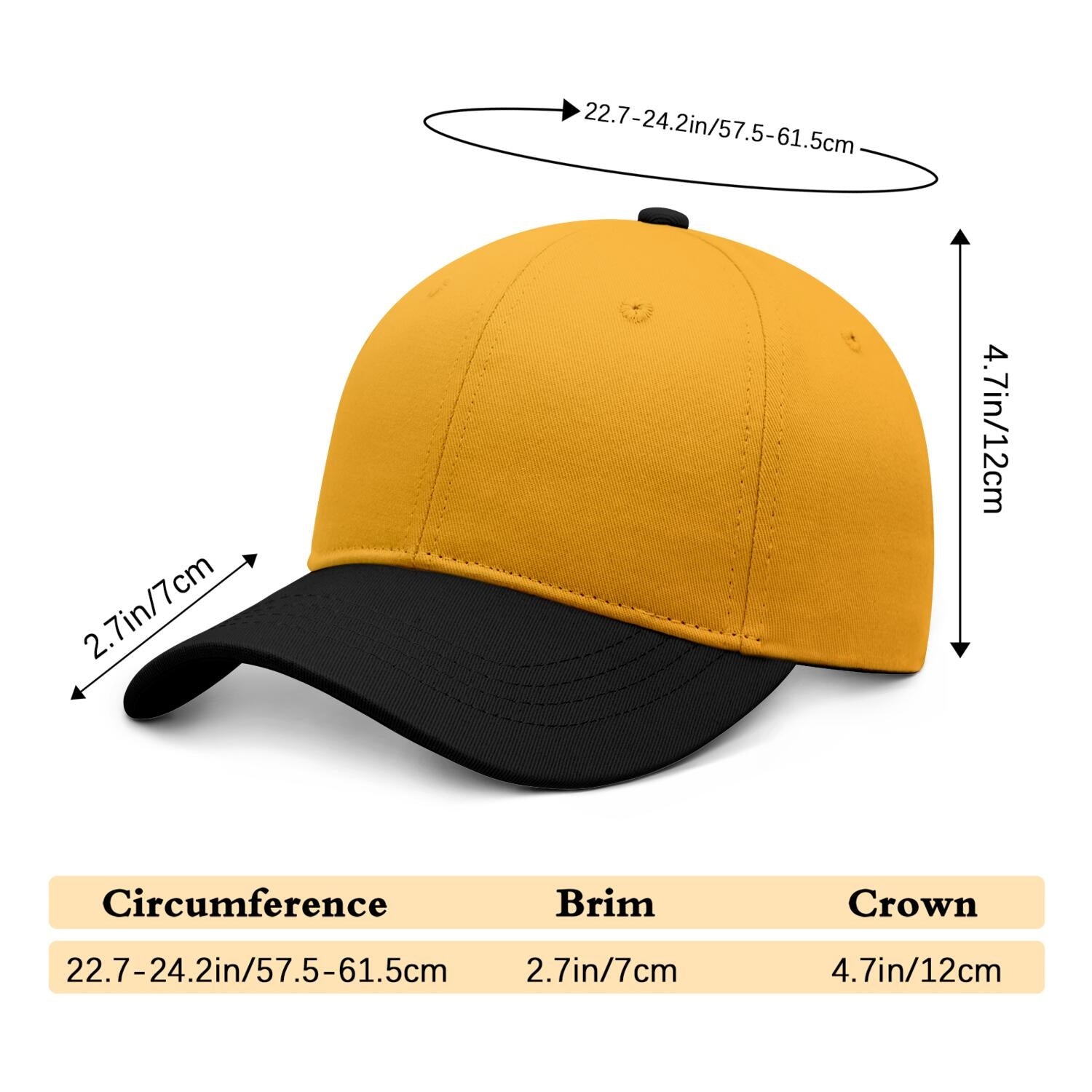 Vosoli Gold Black Two-Tone Baseball Cap - Unisex Custom 3D Embroidery or Print