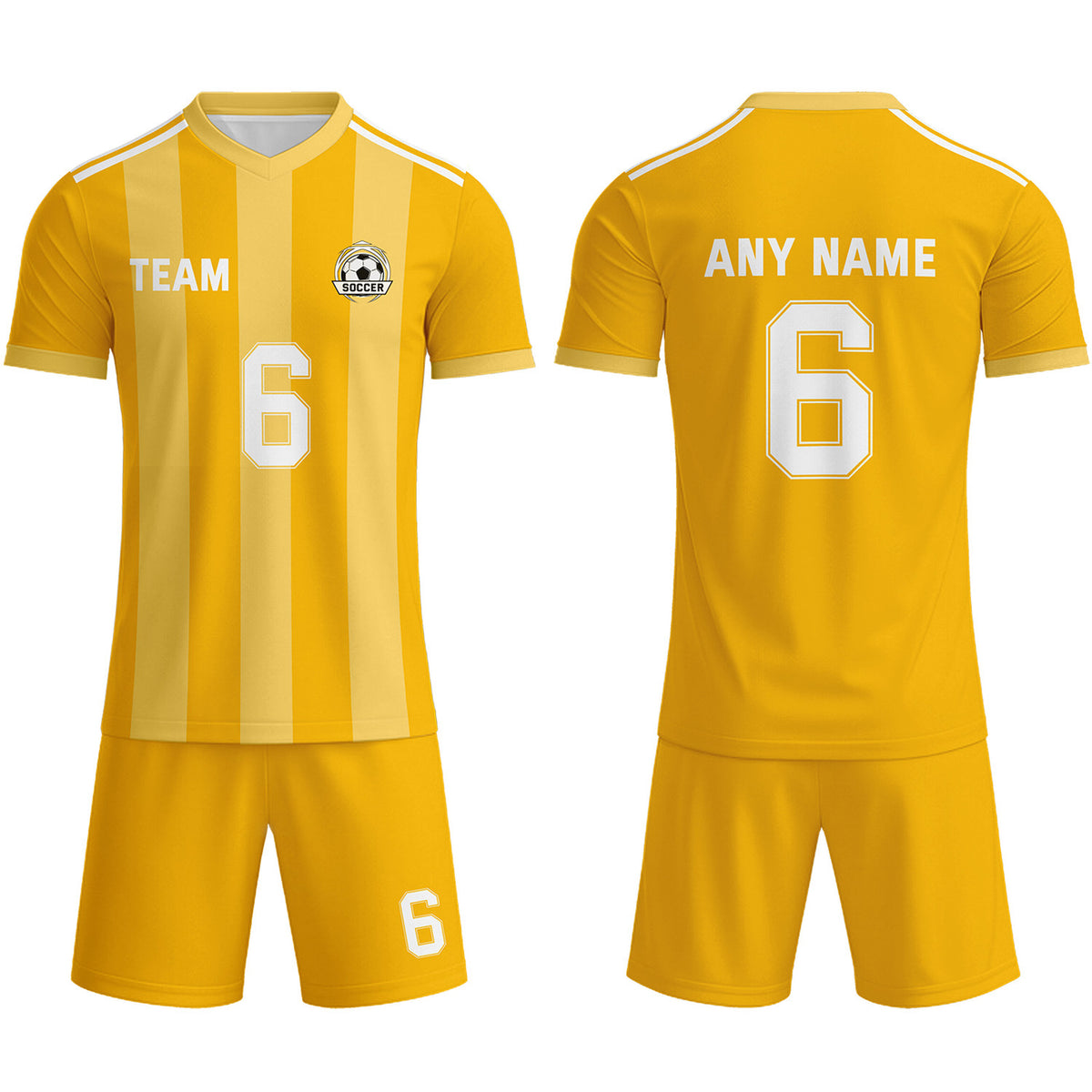 Custom Gold &amp; Cream-White Striped Soccer Uniform Set for Teams &amp; Individuals | Vosoli