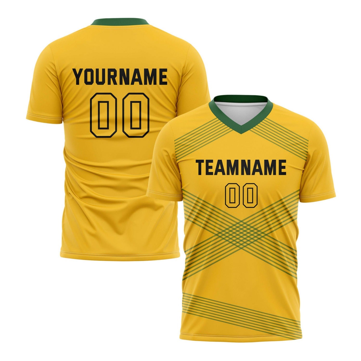 Custom Gold & Green Cross Stripe Soccer Jersey for Teams & Individuals | Vosoli