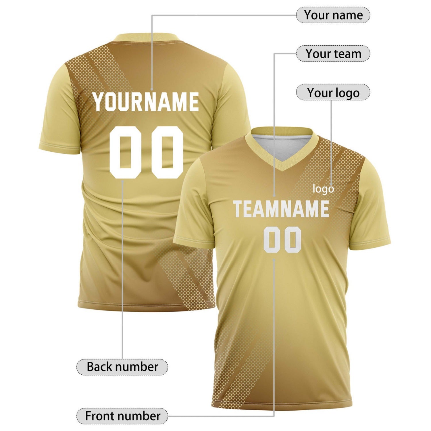 Custom Gold Ombré Pattern Soccer Jersey for Teams & Individuals | Vosoli