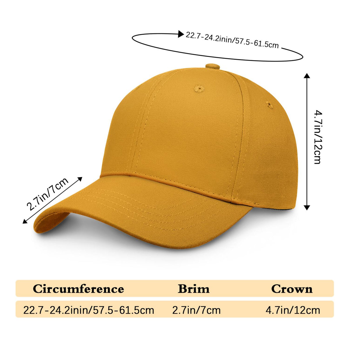 Vosoli Gold Solid Baseball Cap - Unisex Custom 3D Embroidery or Print