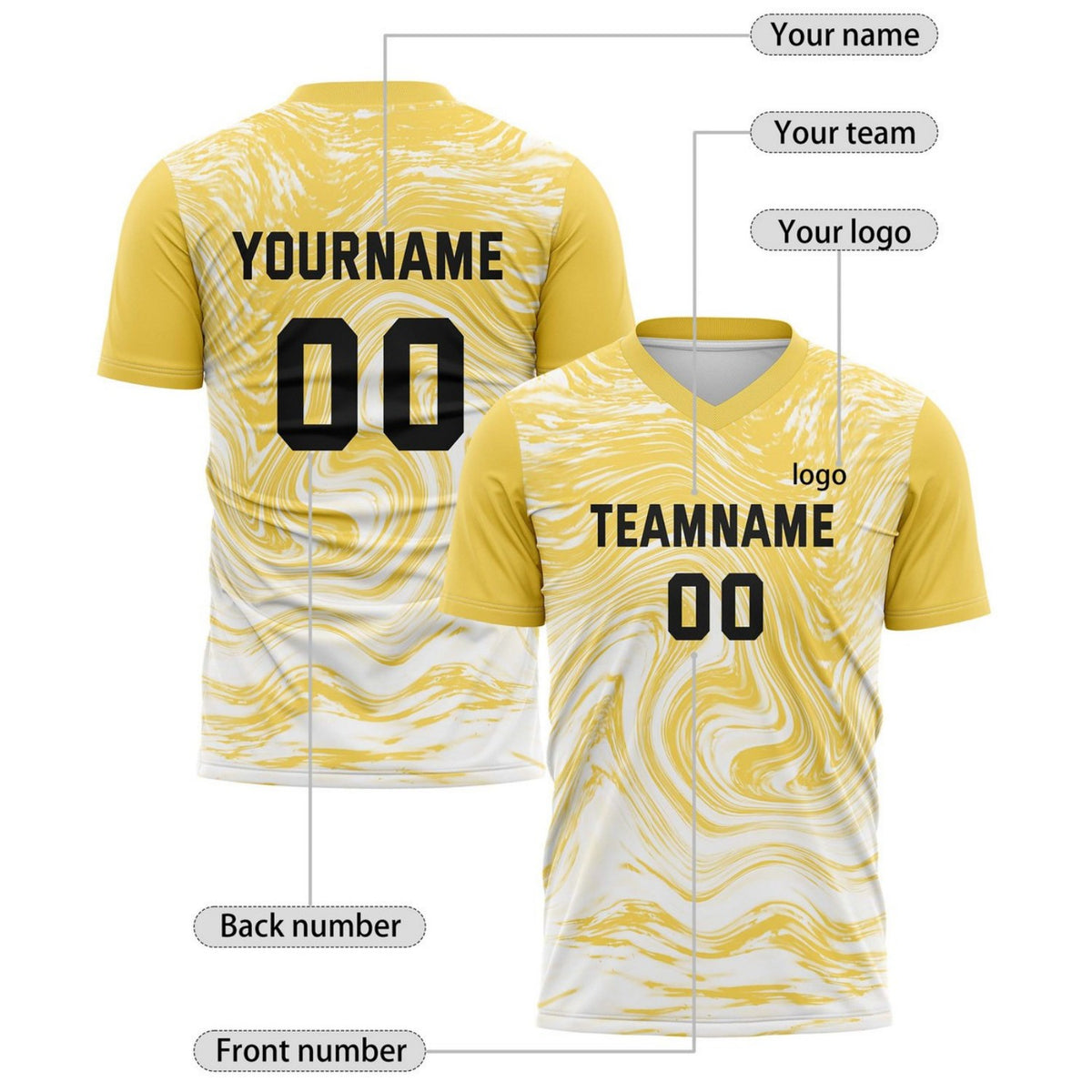Custom Gold & White Marble Gradient Soccer Jersey for Teams & Individuals | Vosoli