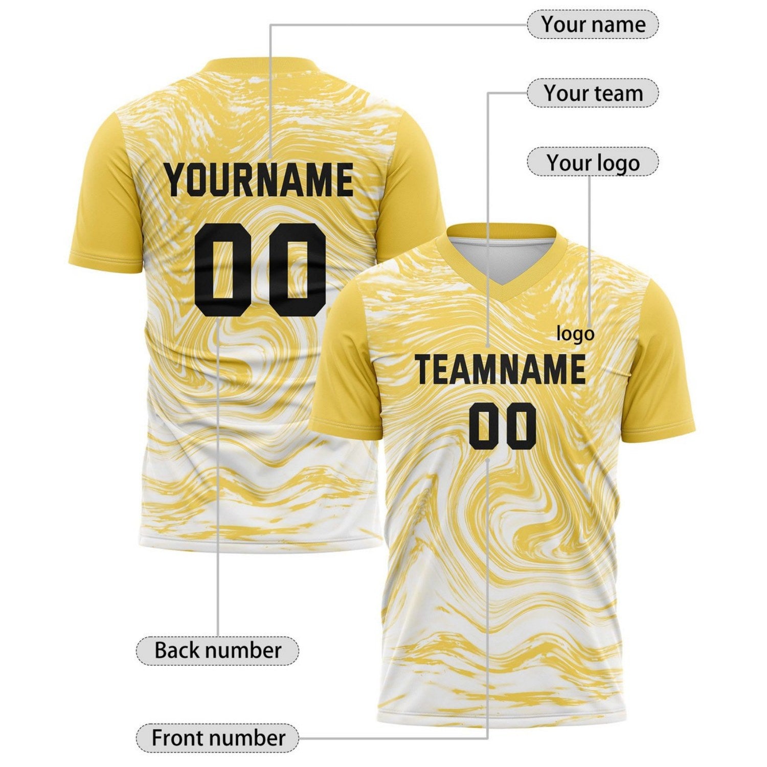 Custom Gold & White Marble Gradient Soccer Jersey for Teams & Individuals | Vosoli