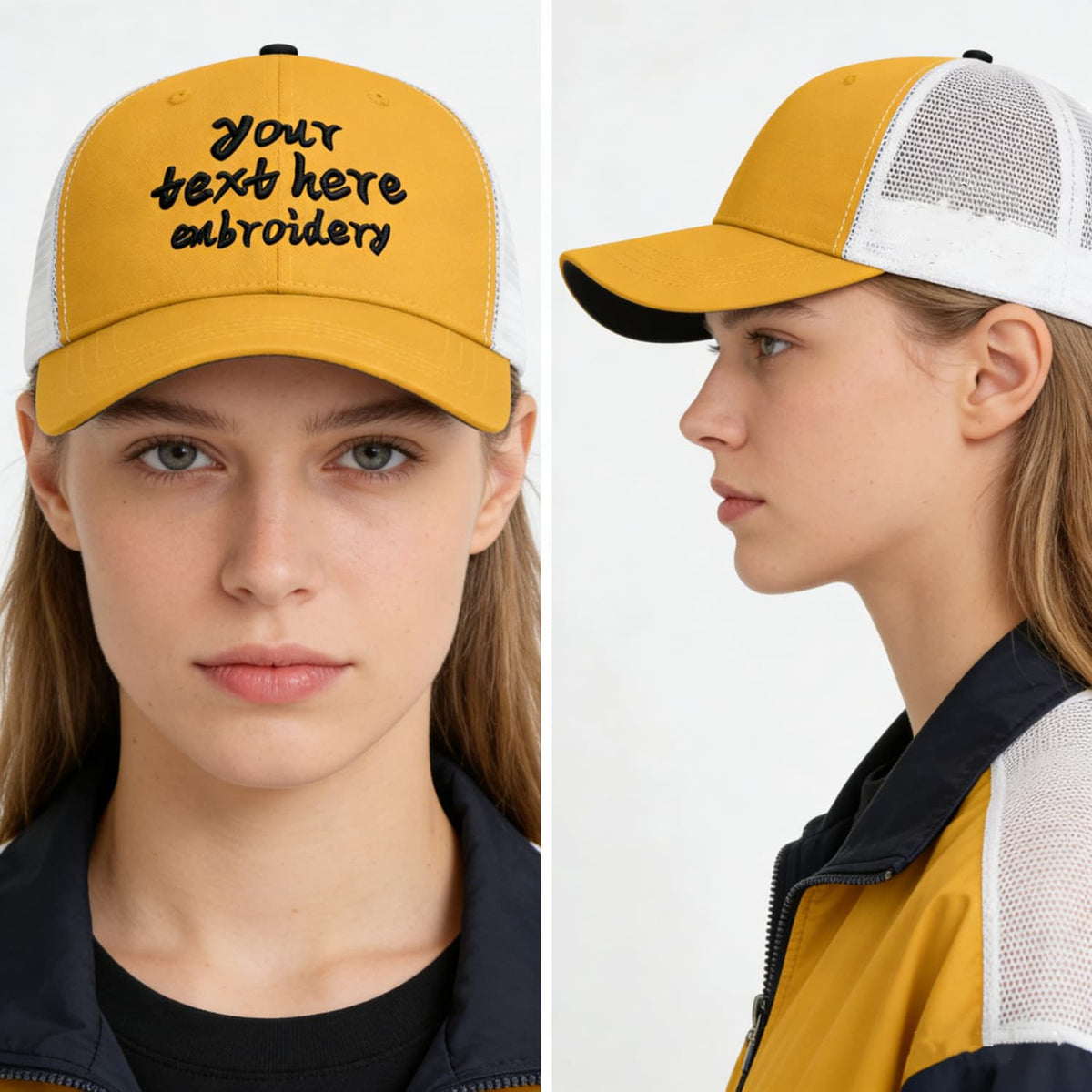 Vosoli Gold & White Mesh-Back Trucker Cap - Unisex Personal & Team Custom 3D Embroidery or Print Hat