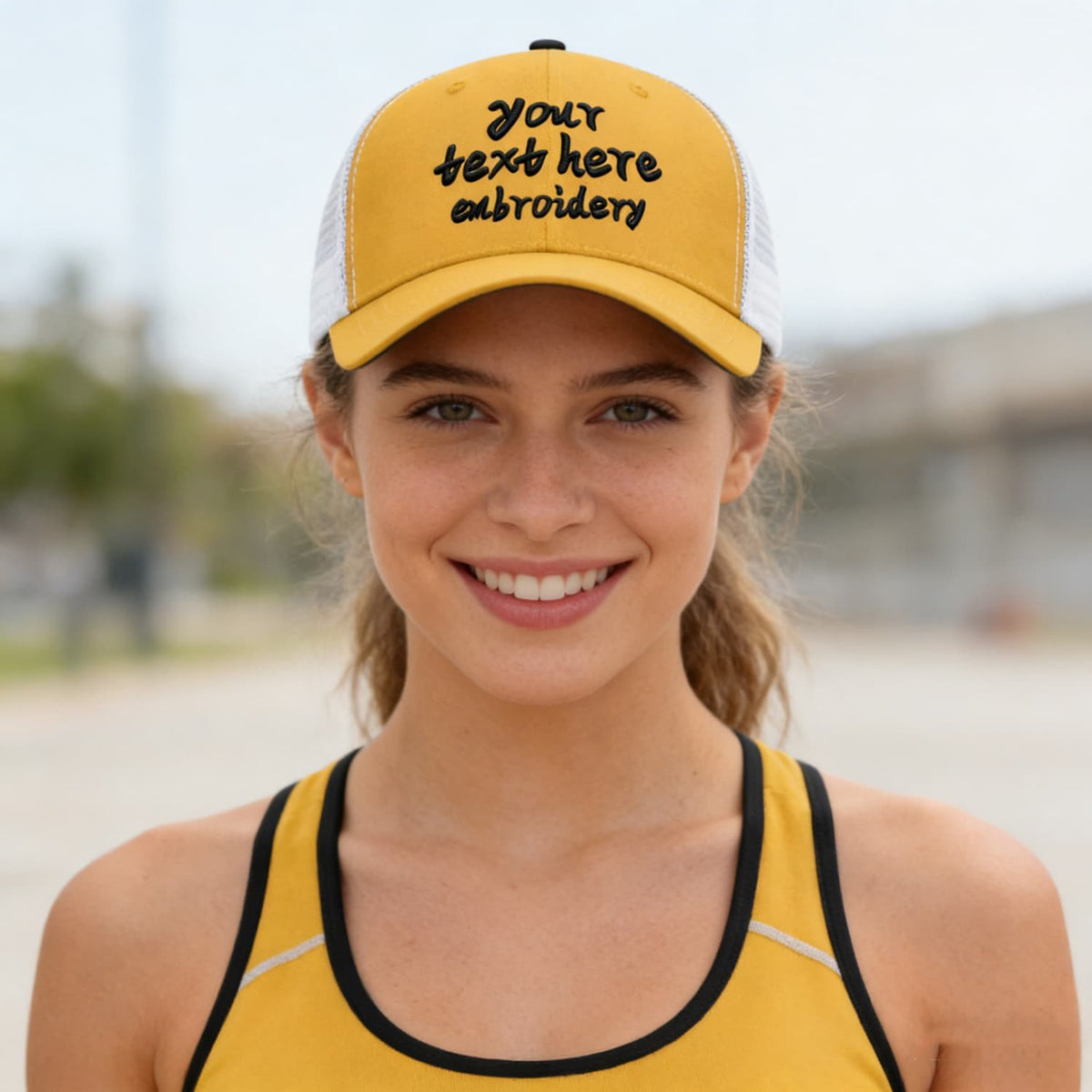 Vosoli Gold &amp; White Mesh-Back Trucker Cap - Unisex Personal &amp; Team Custom 3D Embroidery or Print Hat