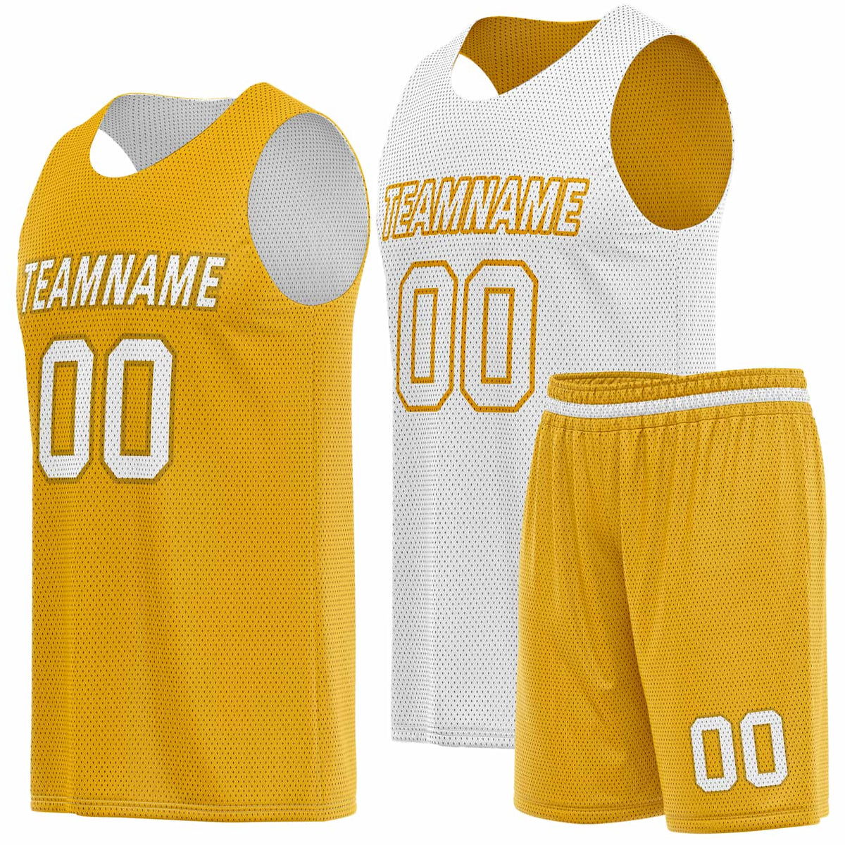 Custom Reversible Basketball Jersey &amp; Shorts Set for Individuals &amp; Teams – Gold White | Vosoli