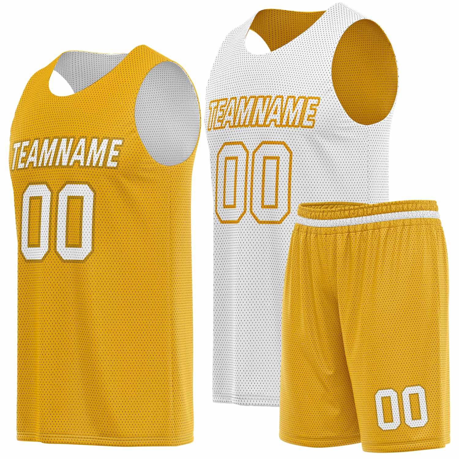 Custom Reversible Basketball Jersey & Shorts Set for Individuals & Teams – Gold White | Vosoli