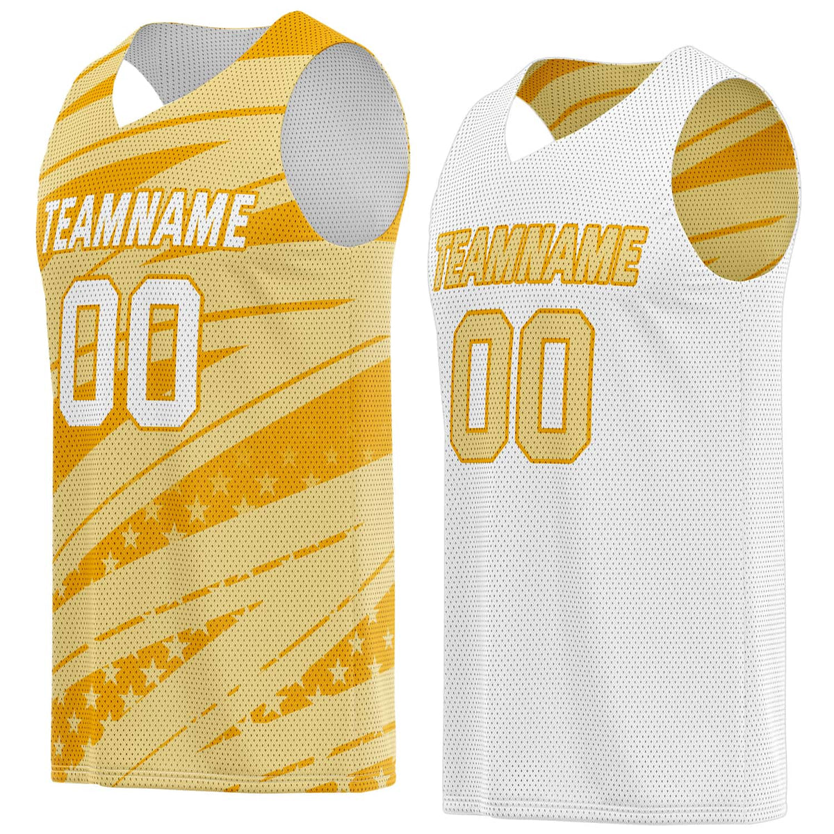 Custom Reversible Basketball Jersey for Individuals &amp; Teams – Gold Yellow White Star Stripe | Vosoli