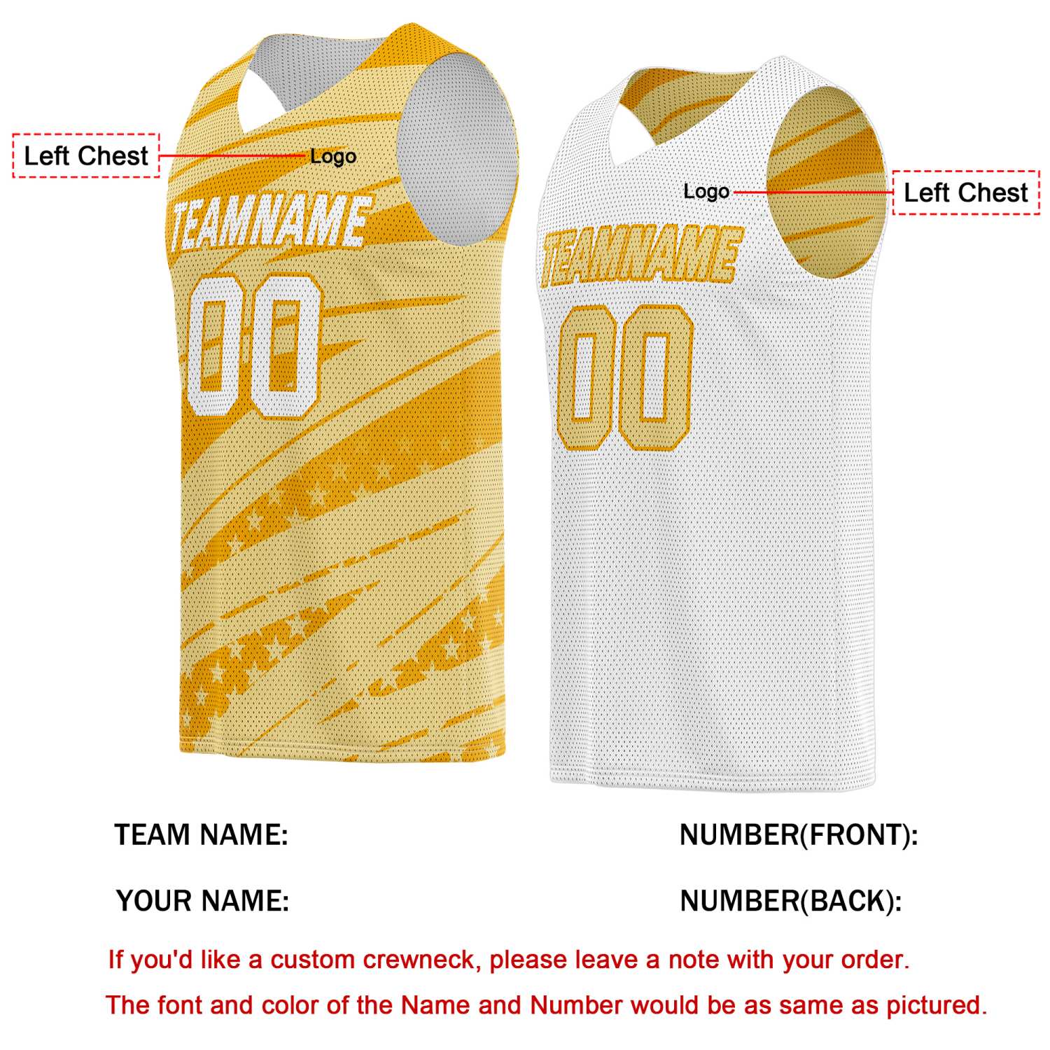 Custom Reversible Basketball Jersey for Individuals & Teams – Gold Yellow White Star Stripe | Vosoli