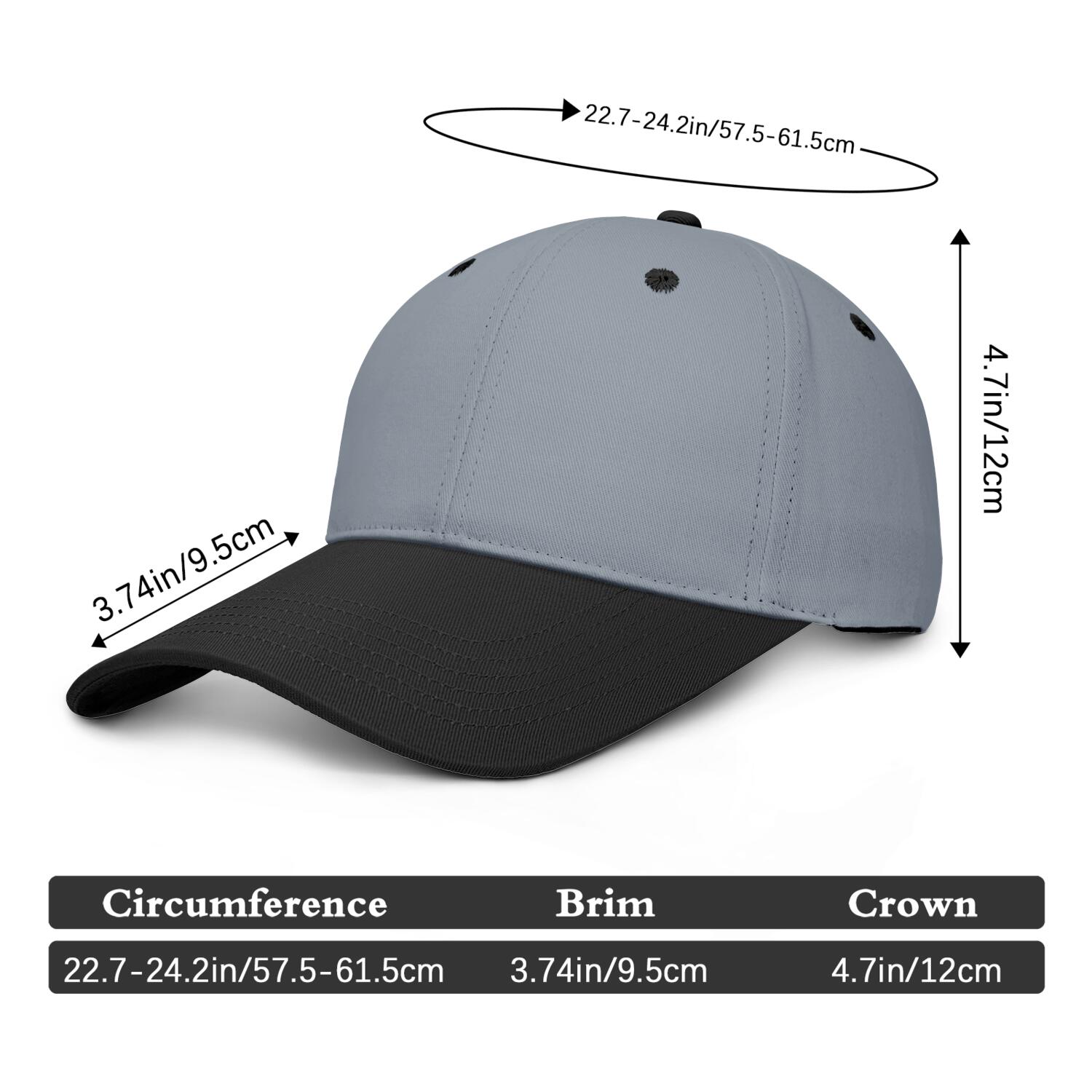Vosoli Gray & Black Color-Block Deep Bill Baseball Cap - Unisex Custom 3D Embroidery or Print Hat