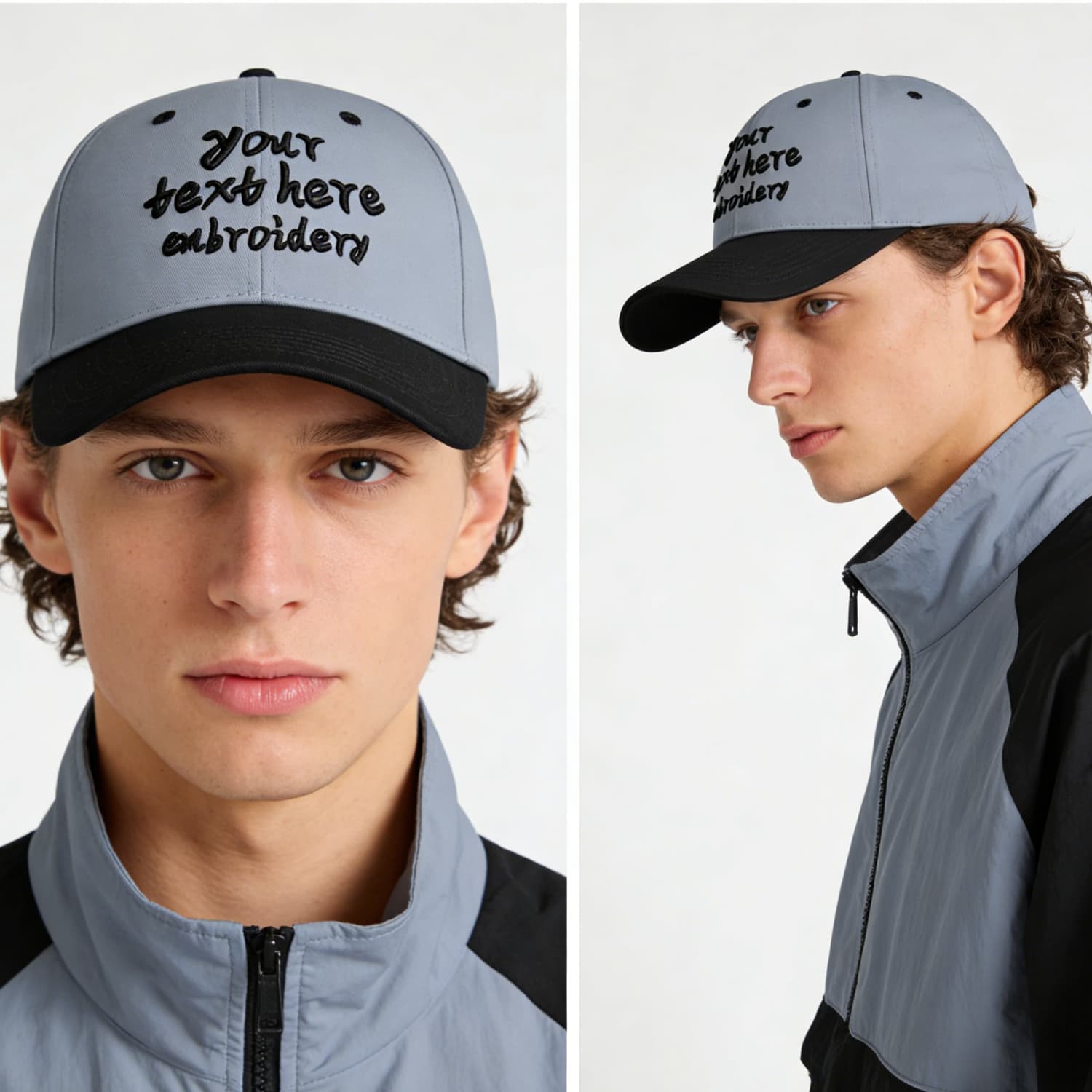Vosoli Gray & Black Color-Block Deep Bill Baseball Cap - Unisex Custom 3D Embroidery or Print Hat