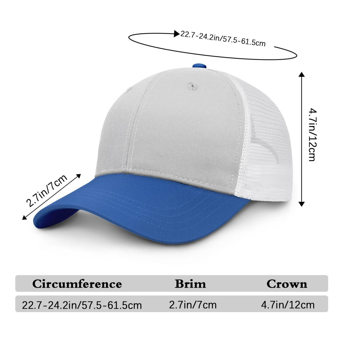 Vosoli Light Gray & Royal Blue Two-Tone Baseball Trucker Hat - Unisex Custom 3D Embroidery or Print