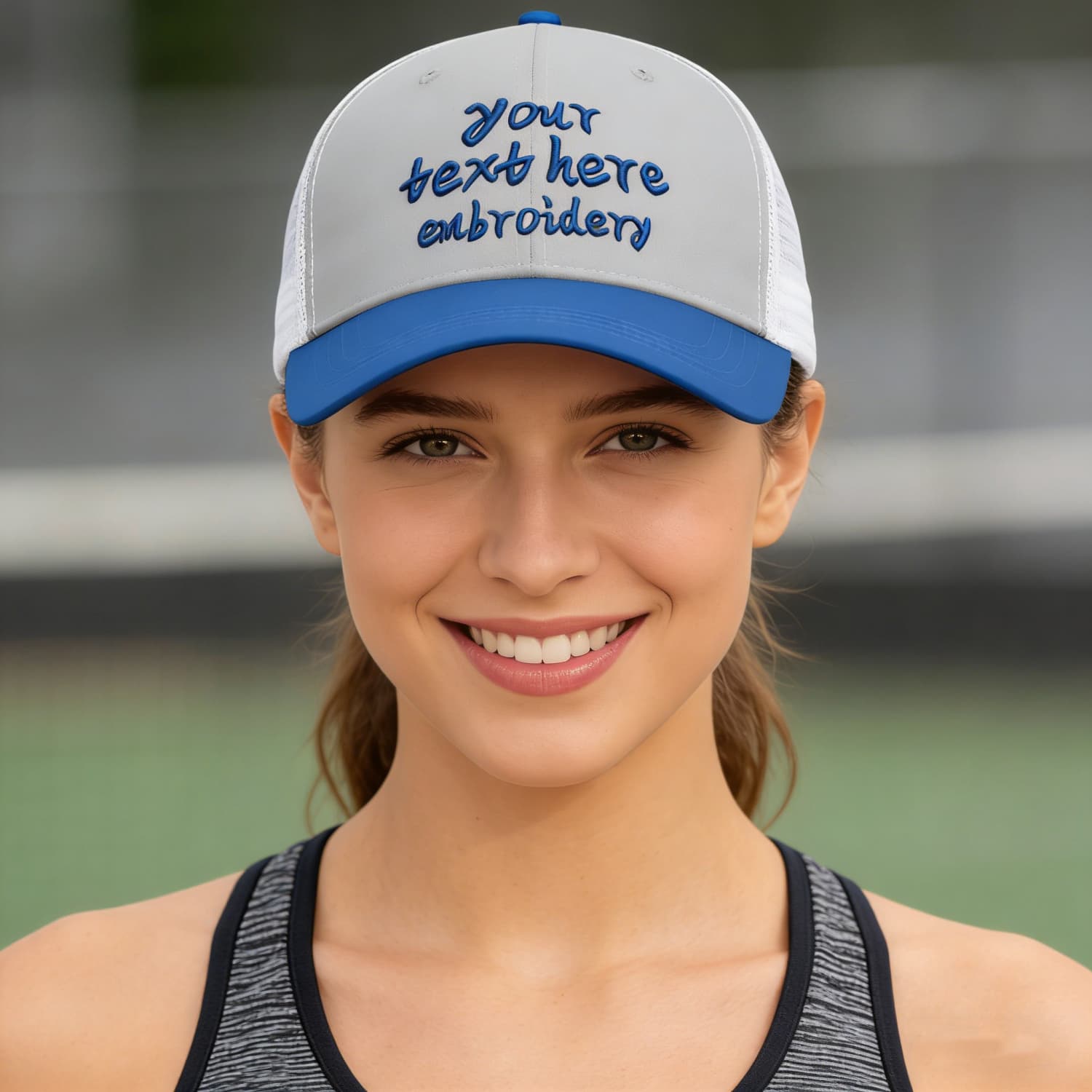 Vosoli Light Gray & Royal Blue Two-Tone Baseball Trucker Hat - Unisex Custom 3D Embroidery or Print