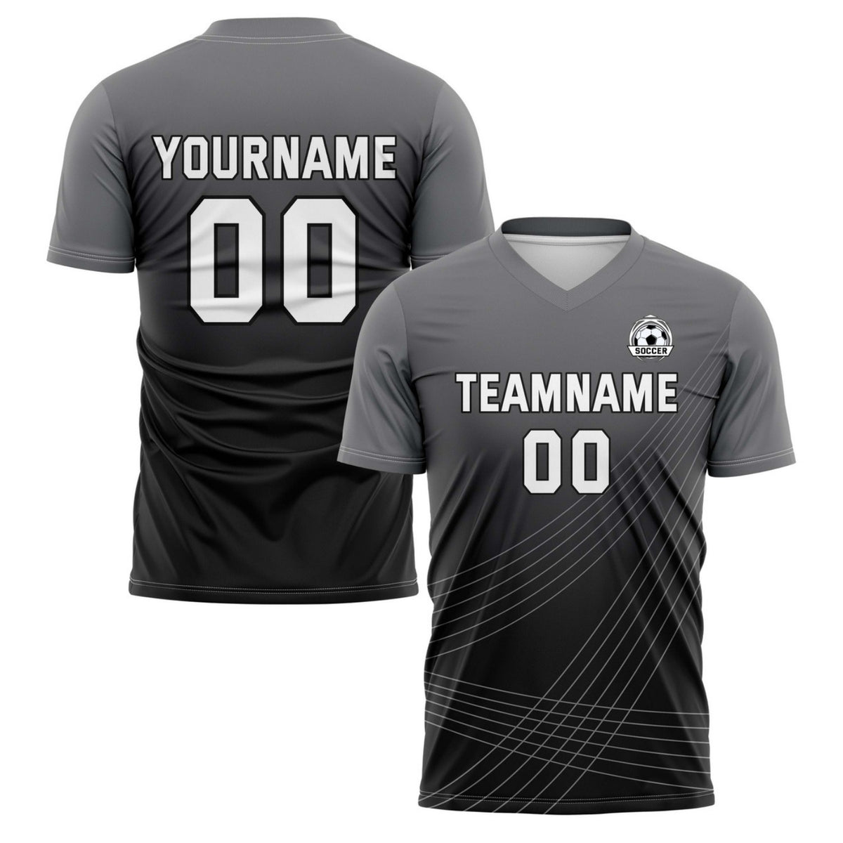 Custom Gray-to-Black Gradient Soccer Jersey - Personalized Team Name &amp; Player Number for Leagues | Vosoli