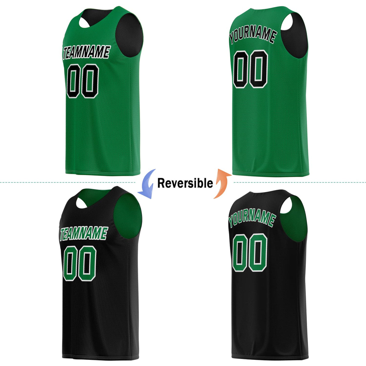 Custom Reversible Basketball Jersey & Shorts Set for Individuals & Teams – Green Black | Vosoli