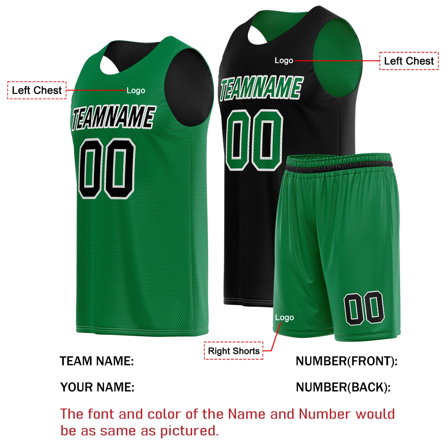 Custom Reversible Basketball Jersey & Shorts Set for Individuals & Teams – Green Black | Vosoli