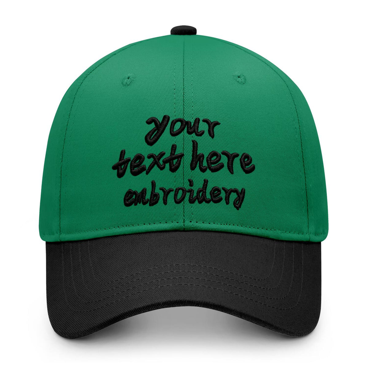 Vosoli Green Black Two-Tone Baseball Cap - Unisex Custom 3D Embroidery or Print