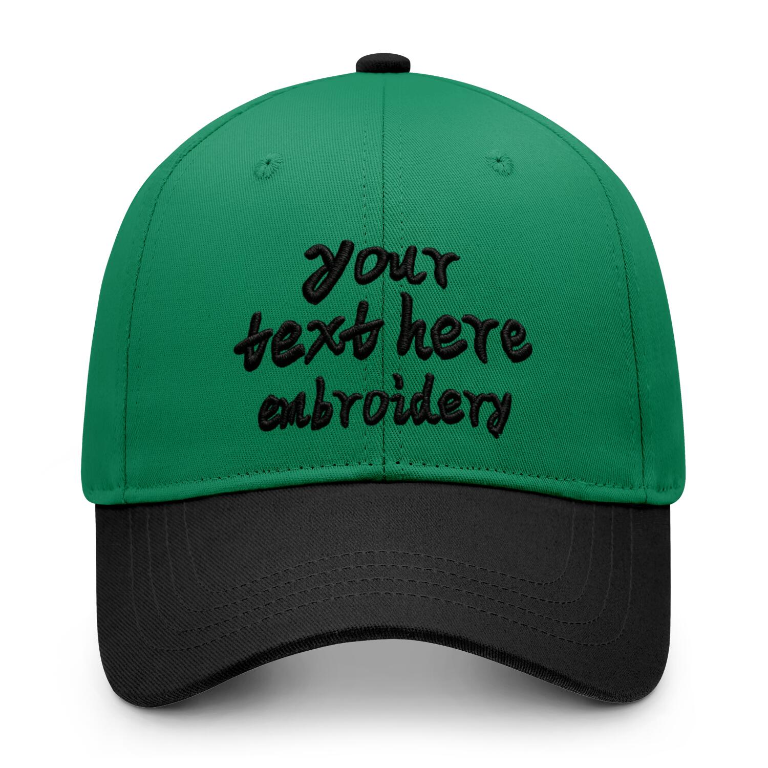 Vosoli Green Black Two-Tone Baseball Cap - Unisex Custom 3D Embroidery or Print