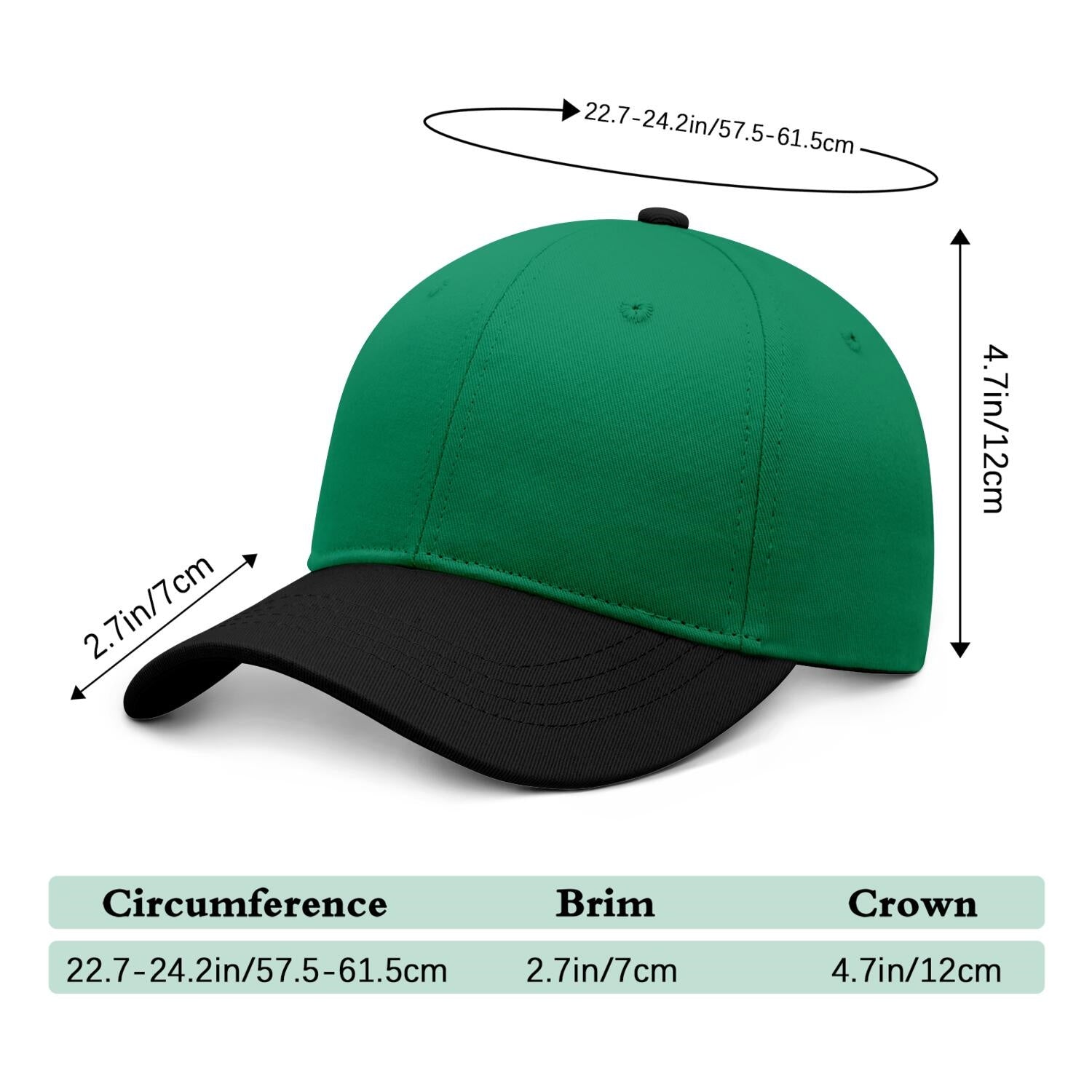 Vosoli Green Black Two-Tone Baseball Cap - Unisex Custom 3D Embroidery or Print