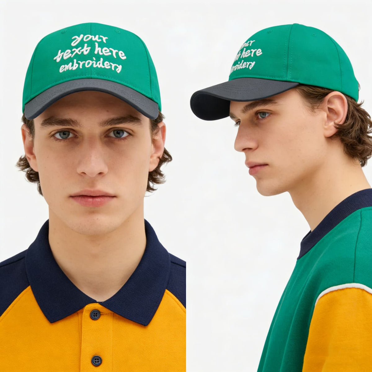 Vosoli Green Dark Gray Two-Tone Baseball Cap - Unisex Custom 3D Embroidery or Print