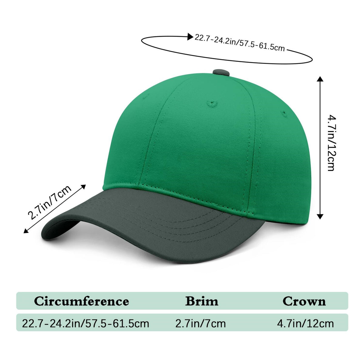 Vosoli Green Dark Gray Two-Tone Baseball Cap - Unisex Custom 3D Embroidery or Print