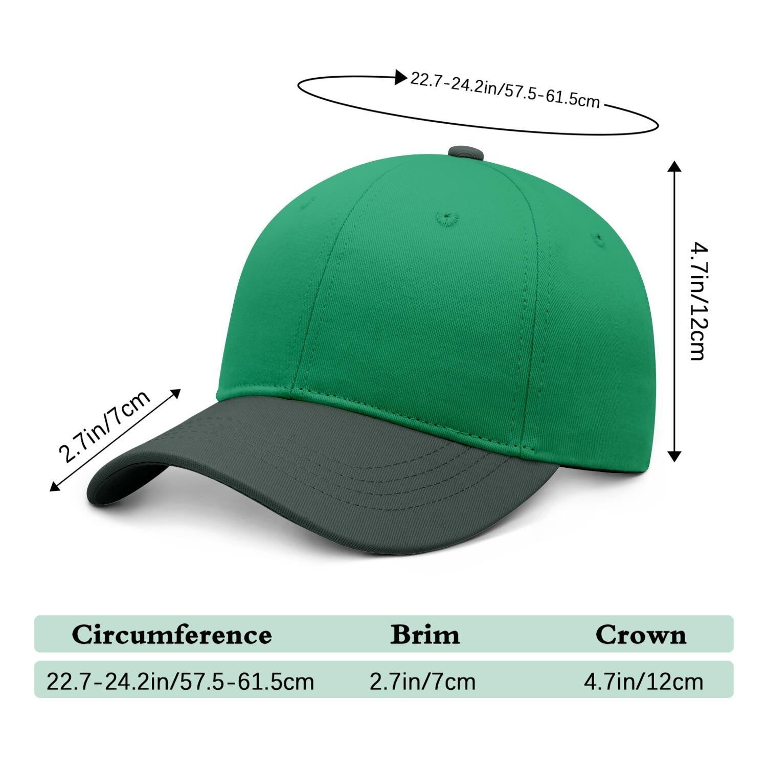 Vosoli Green Dark Gray Two-Tone Baseball Cap - Unisex Custom 3D Embroidery or Print
